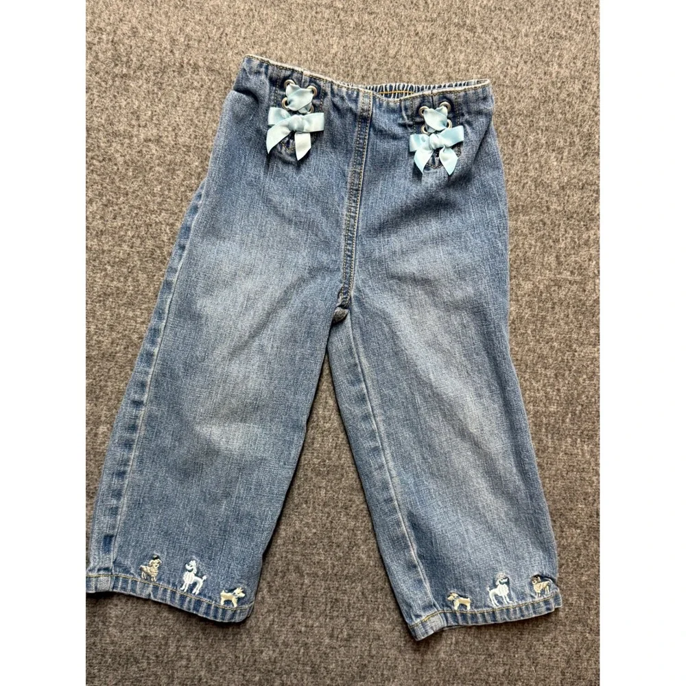 Gymboree Vintage 2004 Toddler Girls Poodle Embroidered Denim Jeans Blue 2T